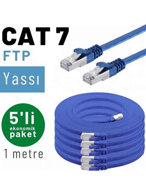 5 adet 1 metre IRENIS CAT7 Kablo Yassı FTP Ethernet Network LAN Kablosu