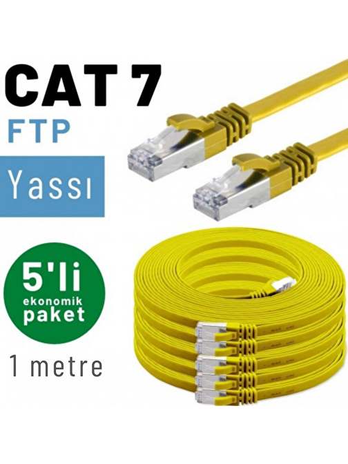 5 adet 1 metre IRENIS CAT7 Kablo Yassı FTP Ethernet Network LAN Kablosu