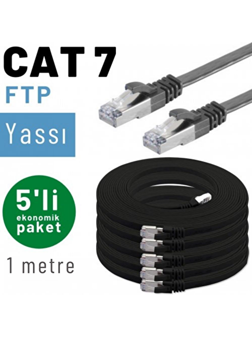 5 adet 1 metre IRENIS CAT7 Kablo Yassı FTP Ethernet Network LAN Kablosu