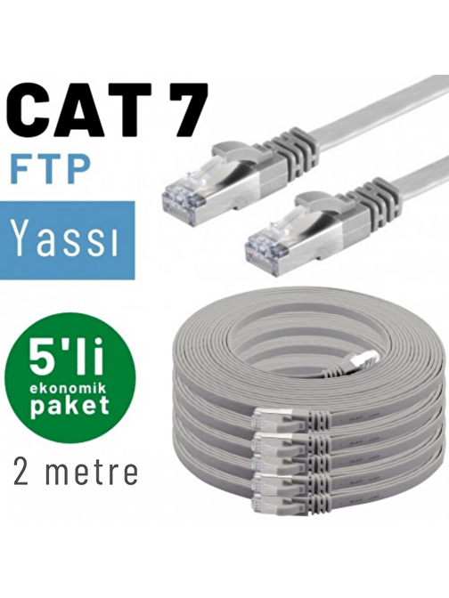 5 adet 2 metre IRENIS CAT7 Kablo Yassı FTP Ethernet Network LAN Kablosu