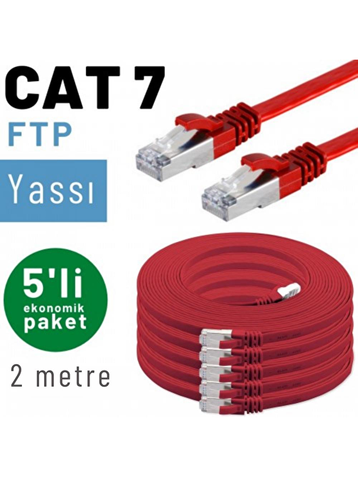 5 adet 2 metre IRENIS CAT7 Kablo Yassı FTP Ethernet Network LAN Kablosu
