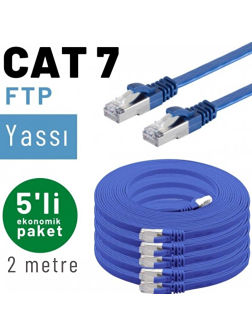 5 adet 2 metre IRENIS CAT7 Kablo Yassı FTP Ethernet Network LAN Kablosu