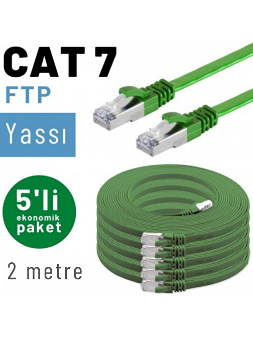 5 adet 2 metre IRENIS CAT7 Kablo Yassı FTP Ethernet Network LAN Kablosu