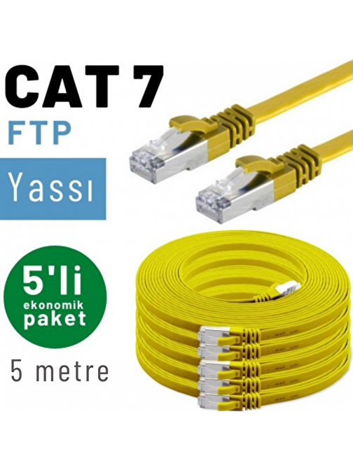 5 adet 5 metre IRENIS CAT7 Kablo Yassı FTP Ethernet Network LAN Kablosu