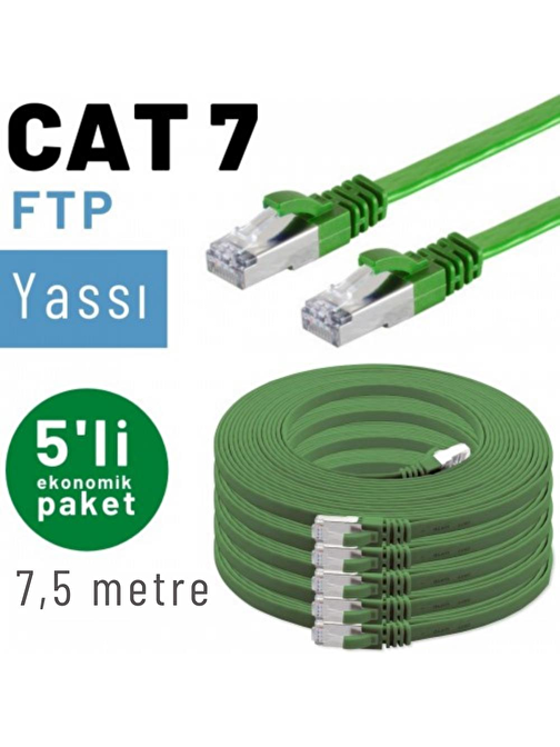 5 adet 7,5 metre IRENIS CAT7 Kablo Yassı FTP Ethernet Network LAN Kablosu