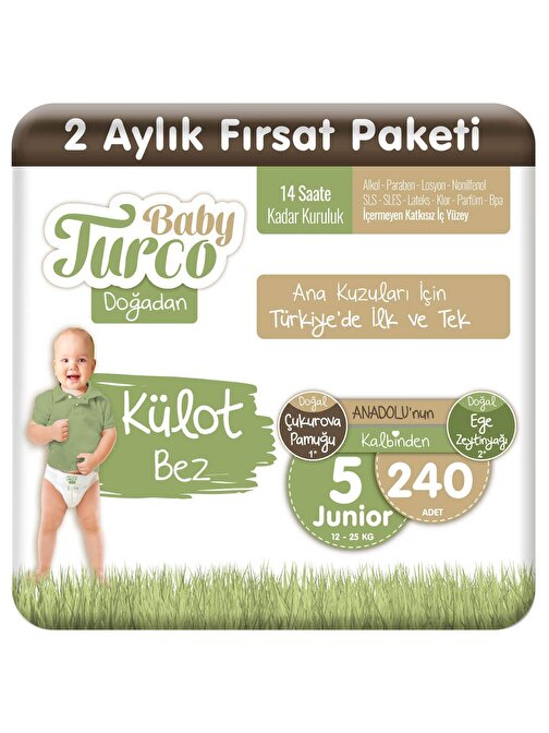 Baby Turco Doğadan Külot Bez 5 Numara Junıor 240 Adet