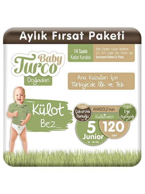 Baby Turco Doğadan Külot Bez 5 Numara Junıor 120 Adet