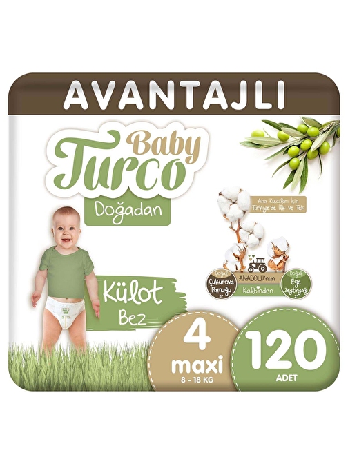 Baby Turco Doğadan Avantajlı Külot Bez 4 Numara Maxi 120 Adet