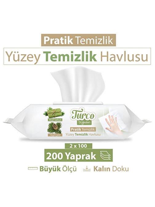 Turco Doğadan Pratik Yüzey Temizlik Havlusu 2x100 (200 Yaprak)