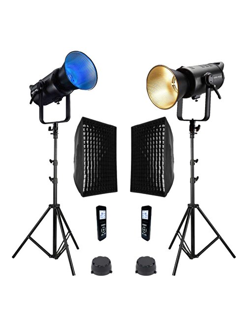 GDX Exc-180RGB-II Rgb Led Video Işığı 2'li Full Set (Gridli 60x90 Softbox + 260 cm Kalın Işık Ayağı)