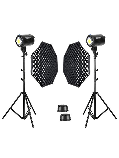 GDX HD-150W Led Video Işığı 2'li Full Set (120 Octagon Softbox + 260cm Işık Ayağı)