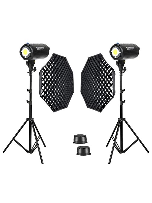 GDX HD-200W Led Video Işığı 2'li Full Set (120 Octagon Softbox + 260cm Işık Ayağı)