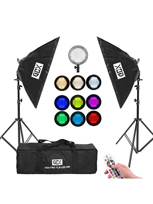 GDX Pro TLB-500 RGB İkili Set - Fotoğraf & Video Çekim Işığı (Dimmerli)