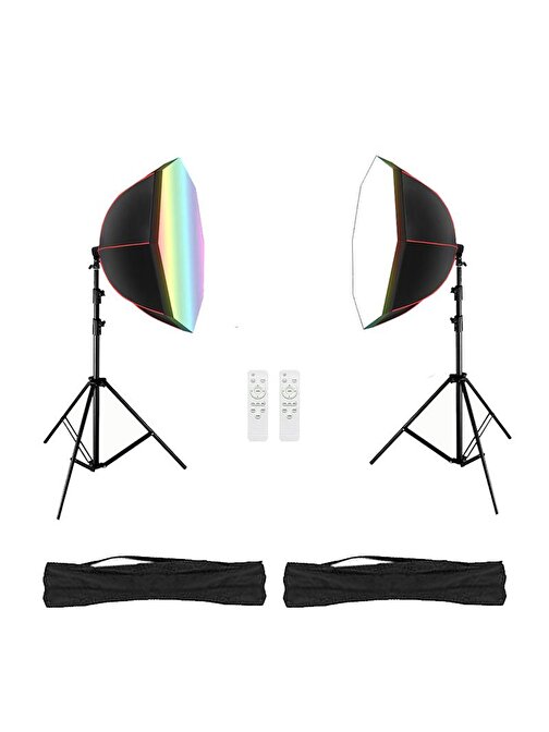 GDX RGB-BW-90 Renkli Işıklı 90cm Softbox 2'li Set