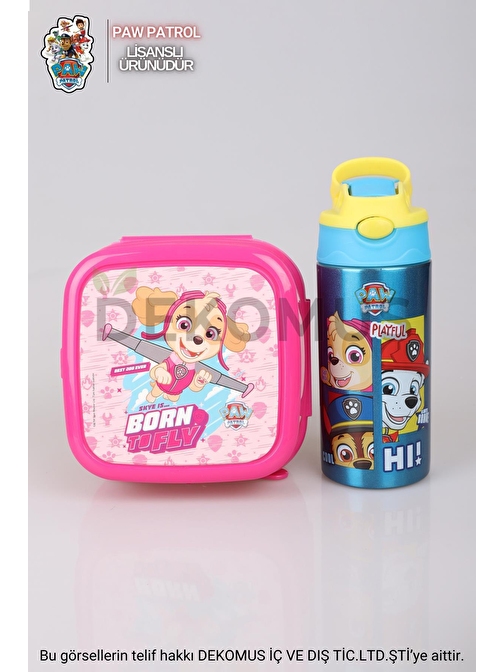 DEKOMUS LİSANSLI PAW PATROL ÇELİK MATARA 500 ML VE ÇİFT KATLI BESLENME KABI SETİ