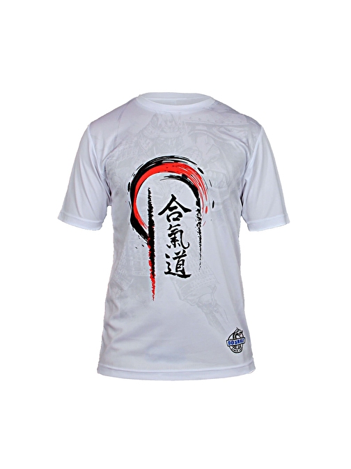 Dosmai Dijital Baskılı Aikido Bisiklet Yaka Spor T-Shirt Beyaz AIT006