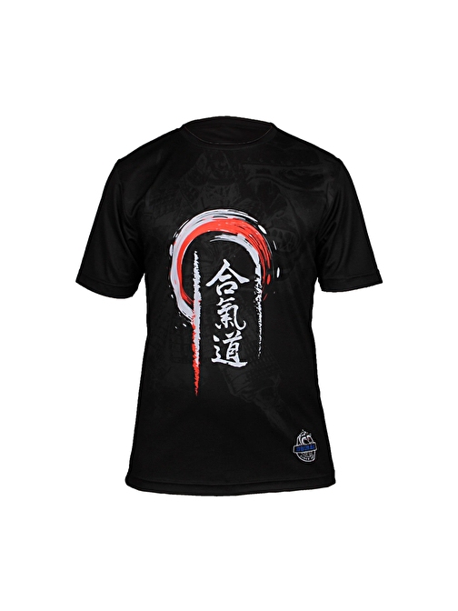 Dosmai Dijital Baskılı Aikido Bisiklet Yaka Spor T-Shirt Siyah AIT006