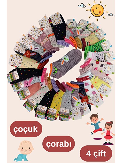 Kız - Erkek Çorap Tenis Model Pamuklu Terletmez (4 ÇİFT) Öğrenci Okul Çocuk Çorabı