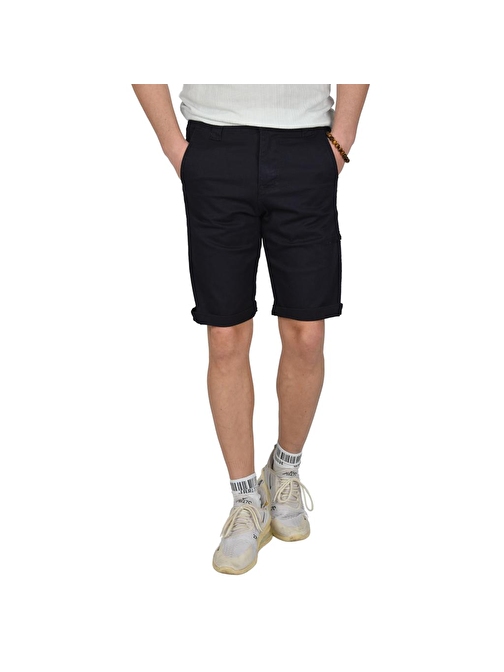 DeepSEA Erkek Lacivert Yeni Sezon Yan Cep Fermuarlı Slim Fit Kargo Şort Kapri 2301613