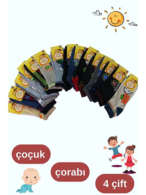 Kız - Erkek Çorap Tenis Model Pamuklu Terletmez (4 ÇİFT) Öğrenci Okul Çocuk Çorabı