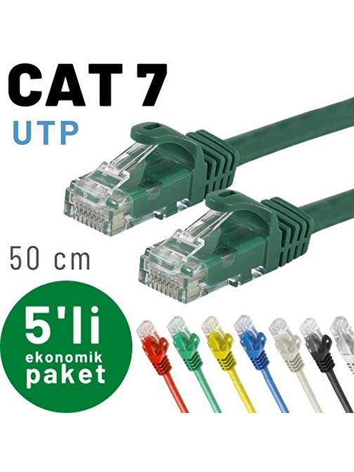 IRENIS 5 adet 50 cm CAT7 Kablo Ethernet Network İnternet LAN Kablosu