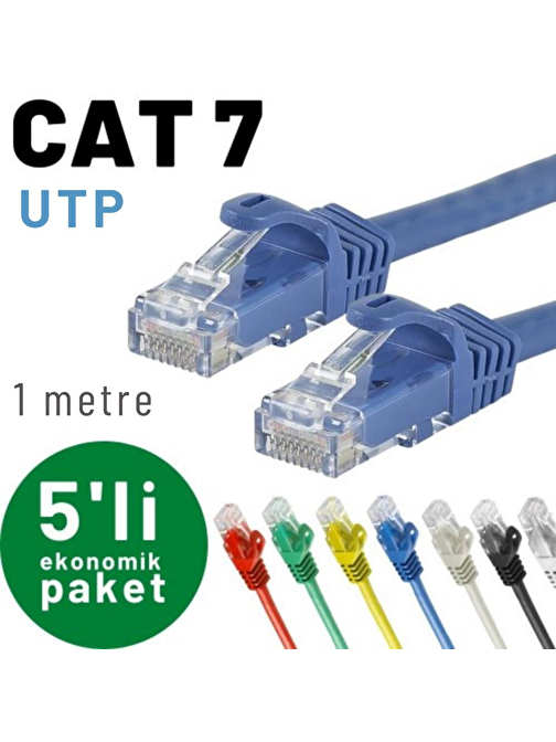 IRENIS 5 adet 1 metre CAT7 Kablo Ethernet Network İnternet LAN Kablosu