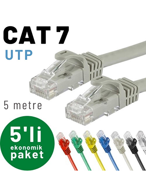 IRENIS 5 adet 5 metre CAT7 Kablo Ethernet Network İnternet LAN Kablosu