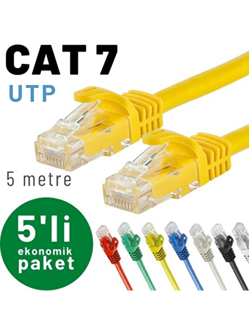 IRENIS 5 adet 5 metre CAT7 Kablo Ethernet Network İnternet LAN Kablosu