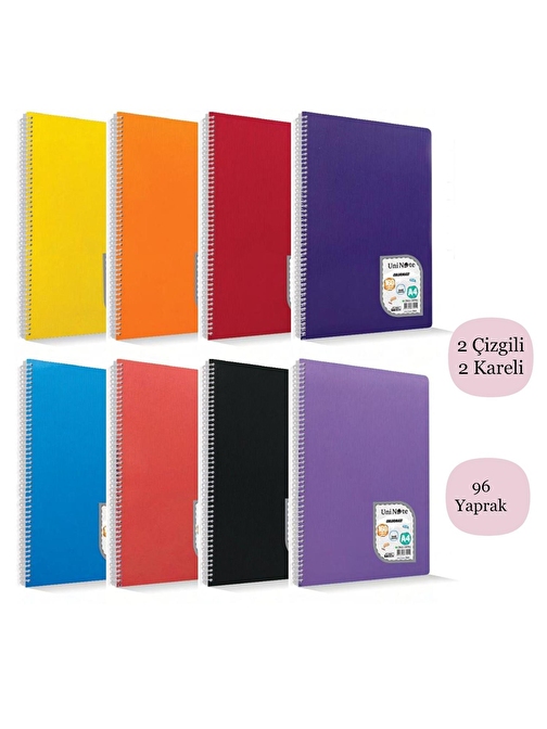 Çınar Colormaxi A4 96 Yaprak Plastik Kapak Spiralli Defter 2 Kareli+2 Çizgili