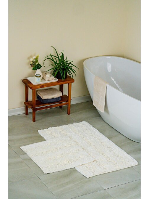 Luxury Softy Doğal Pamuklu 2'li Banyo Paspas Seti 60x100+50x60 Beyaz