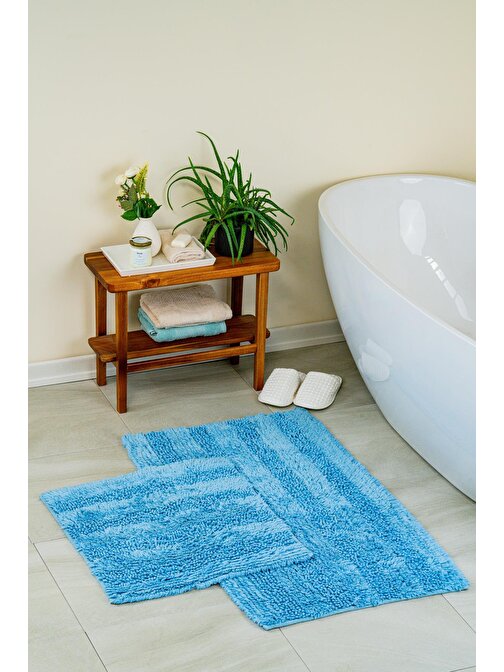 Luxury Softy Doğal Pamuklu 2'li Banyo Paspas Seti 60x100+50x60 - Mavi