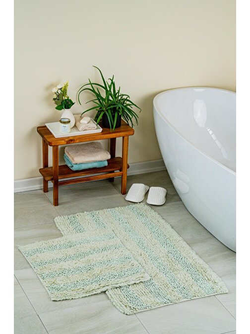 Luxury Softy Doğal Pamuklu 2'li Banyo Paspas Seti 60x100+50x60 Su Yeşili