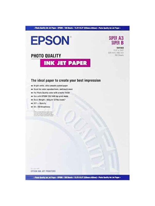 Epson A3+ 102Gram 100 Adet Fotoğraf Kağıdı S041069