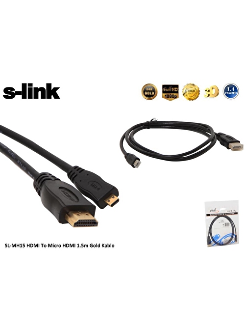 S-LINK Sl-MH15 1.5mt HDMI-M TO MİCRO HDMI-M GOLD