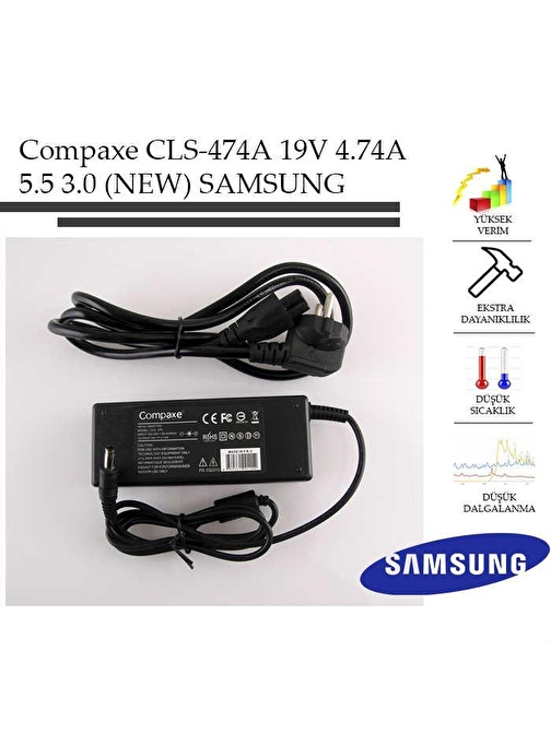 Compaxe CLS-474A 19V 4.74A 5.5-3.0 Samsung Notebook adaptörü