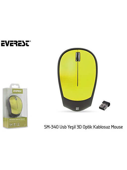 Everest SM-340 Usb Yeşil 3D Optik Kablosuz Mouse