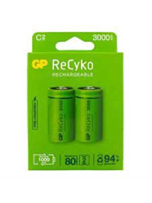 Gp 3000 mAh Orta Boy Şarjlı Pil 2 li  Paket C Boy GP300CHCBMTR-2EB2