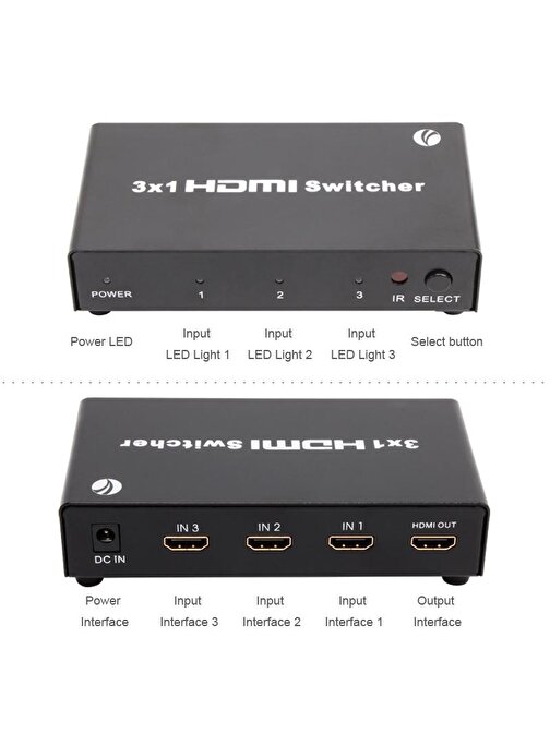 Vcom DD433 3-1 Port 1.4V 3D Metal Hdmi Switch