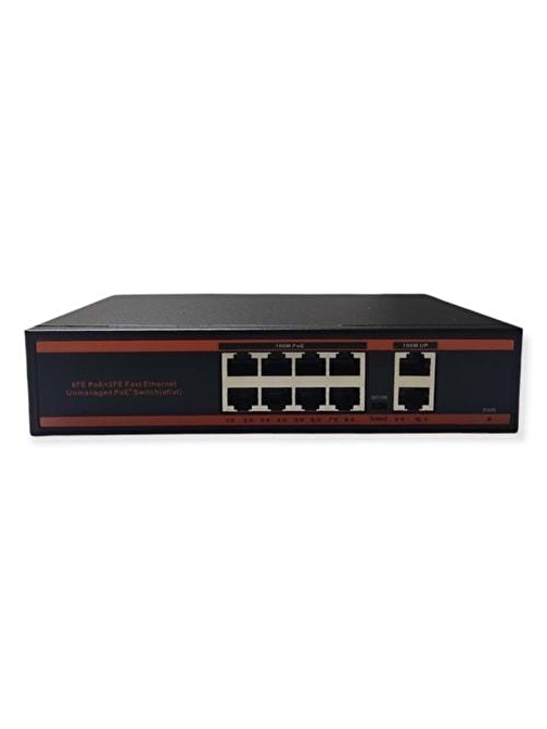 Nova ND1P802ALG 8 Port Poe+ 10-100 Mbps 2 Port 10-100-1000 Mbps Uplink Switch 150W