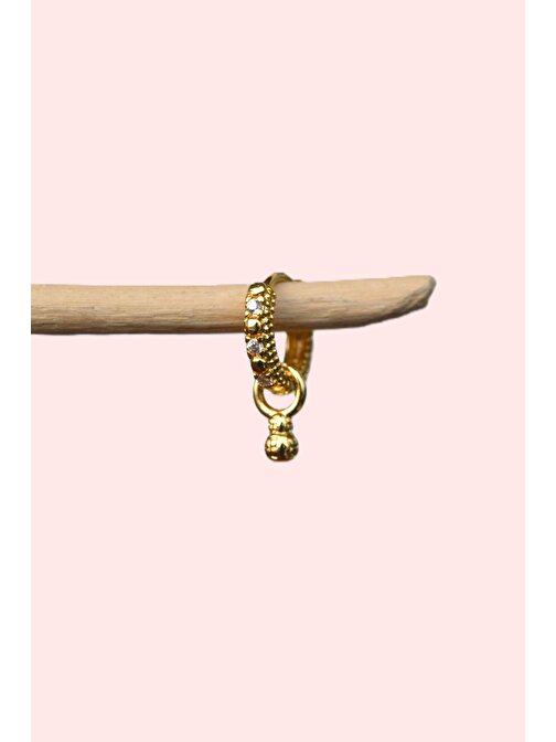 Zirkon Taşlı Halka Model Top Charmlı Helix Piercing Kıkırdak Lob Gold Renkli