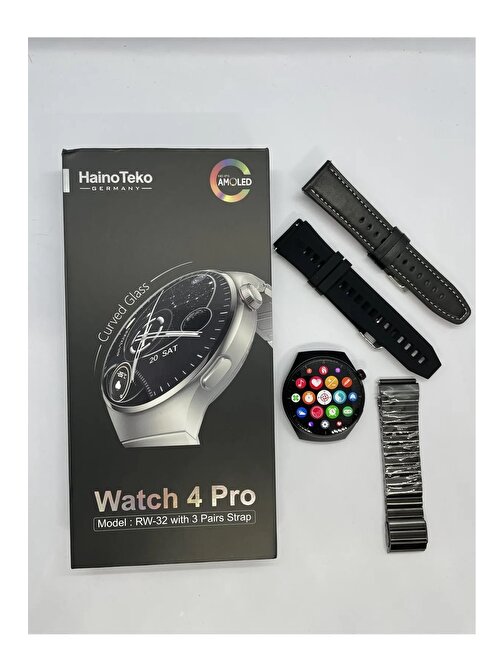 Haino Teko Watch 4 Pro ( RW32 Curved Amoled Ekran ) SİYAH RENK- 3 Kordon Akıllı Saat