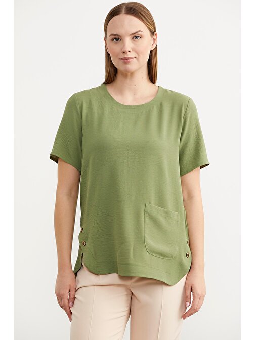 Krep Cep Detaylı Bluz - Yeşil