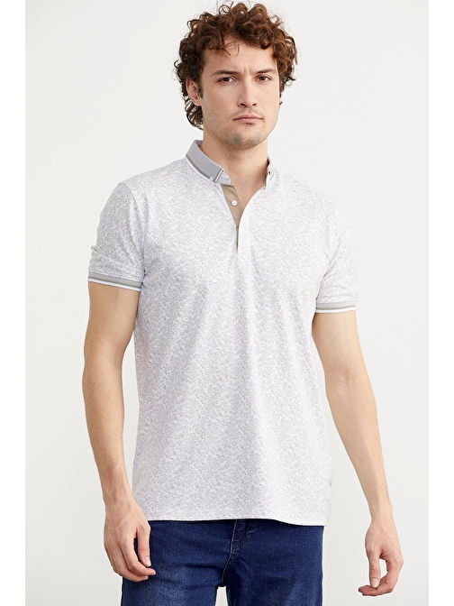 Polo Yaka Slim Fit Desenli Tişört - Yeşil