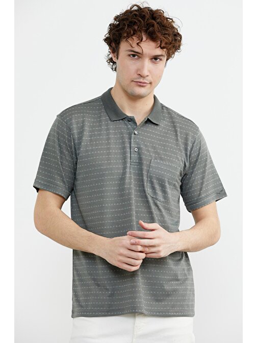 Polo Yaka Cepli Regular Fit Tişört - Haki