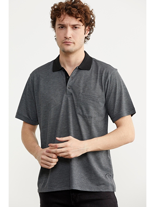 Regular Fit Viskon Polo Yaka Tişört - Füme