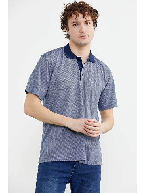 Regular Fit Viskon Polo Yaka Tişört - Saks