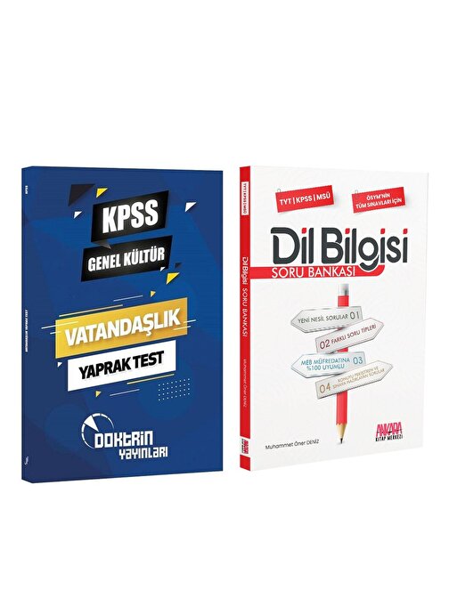 Doktrin KPSS Vatandaşlık Yaprak Test ve AKM Dil Bilgisi Soru Bankası Seti 2 Kitap