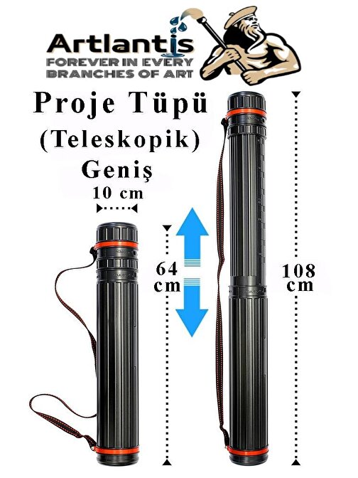 Proje Tüpü Siyah Geniş 1 Adet Teleskopik Bozuka Proje Tüpü İki Kademeli Teknik Çizim Çantası