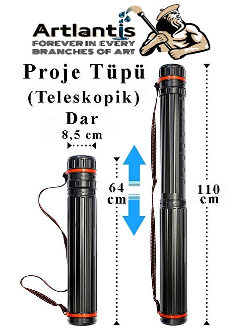 Proje Tüpü Siyah Dar 1 Adet Teleskopik Bozuka Proje Tüpü İki Kademeli Teknik Çizim Çantası