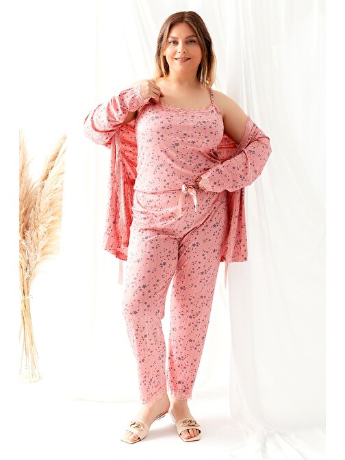 Sabahlıklı Dantel Detaylı Büyük Beden Pegasus Kadın Pijama Takımı-Çeyizlik Takım